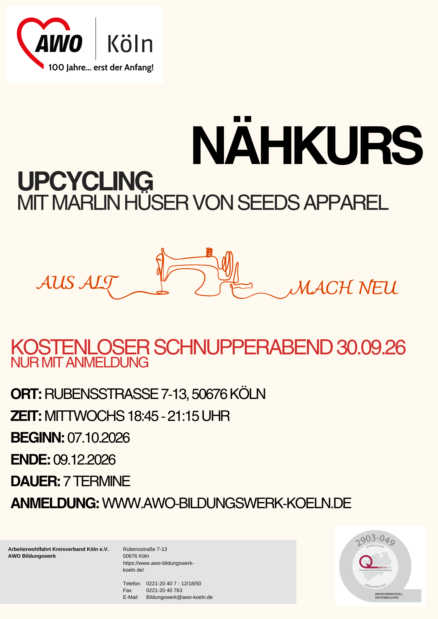Nähkurs-Angebot Plakat zum Nähkurs-Angebot